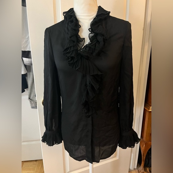 Escada 100% Silk Body Ruffle Blouse Top Size 34/ US 4 - Picture 8 of 14